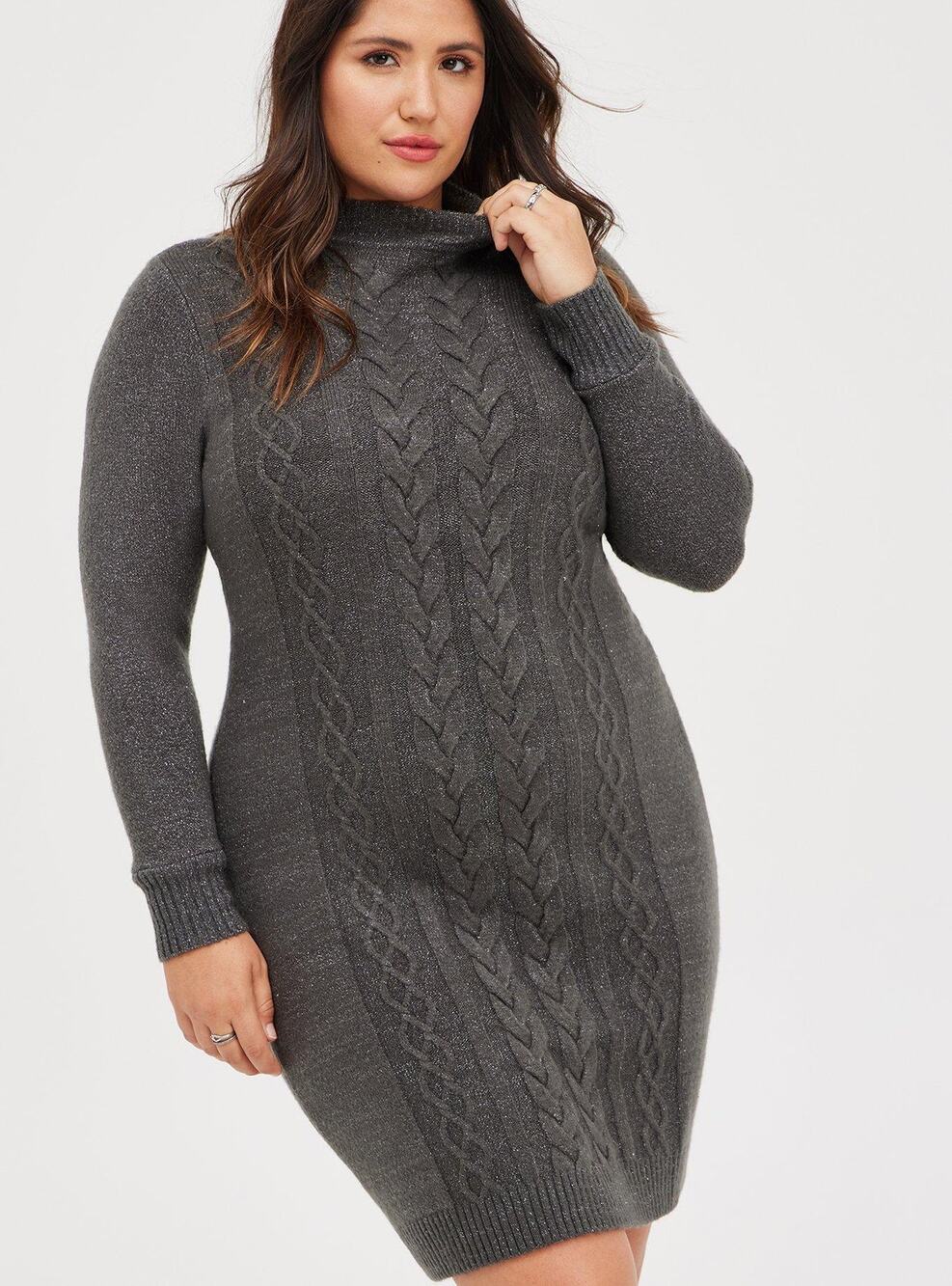 Torrid Mock Neck Mini Dress-Lurex Cable Knit Grey Sweater Dress Size 2X